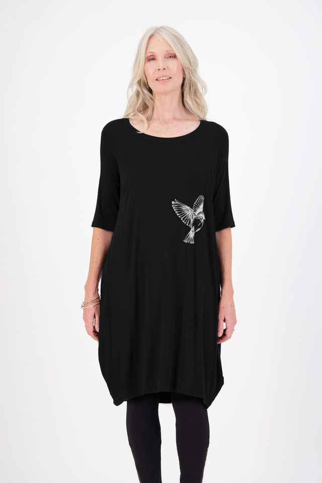 Lorde Dress (Black) Sparrow Print