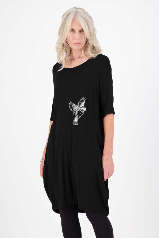 Lorde Dress (Black) Sparrow Print