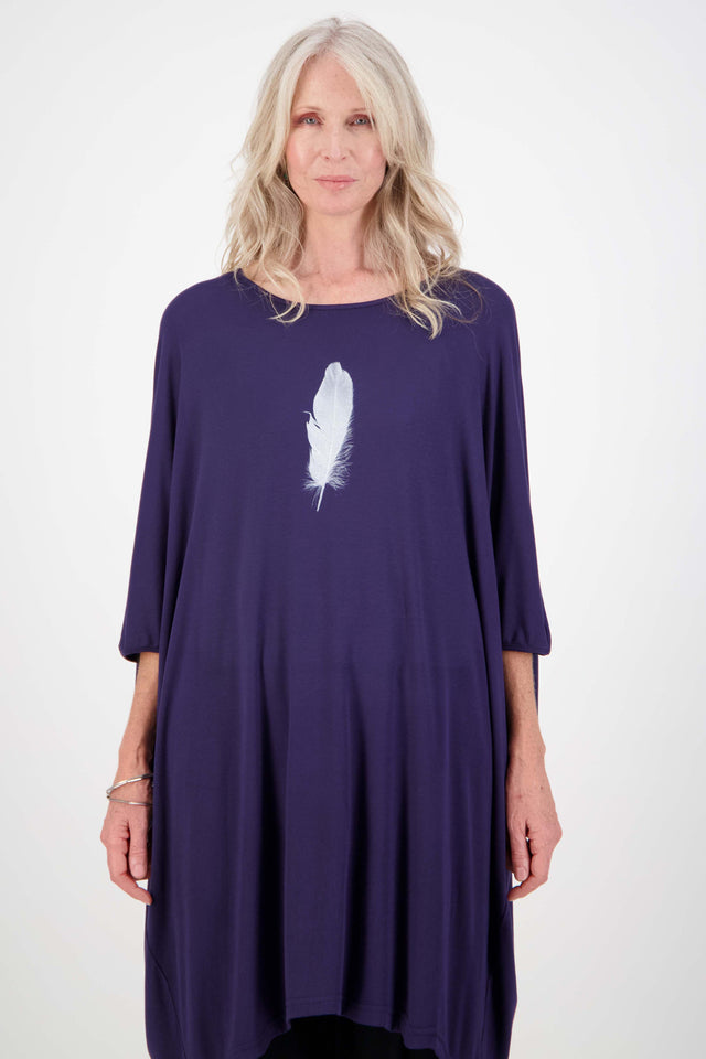 Whisper Dress (Navy) Feather Print