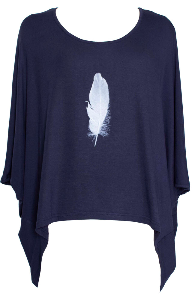 Whisper Tee (Black) Feather Print