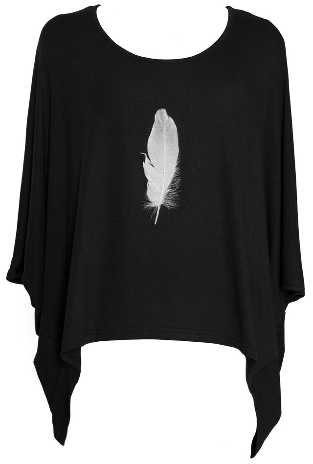 Whisper Tee (Black) Feather Print